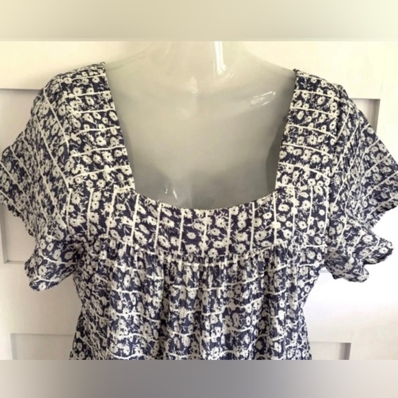 Rails Navy Floral Camellia Seersucker Valentina Peasant Dress womens S like new! - Picture 2 of 7